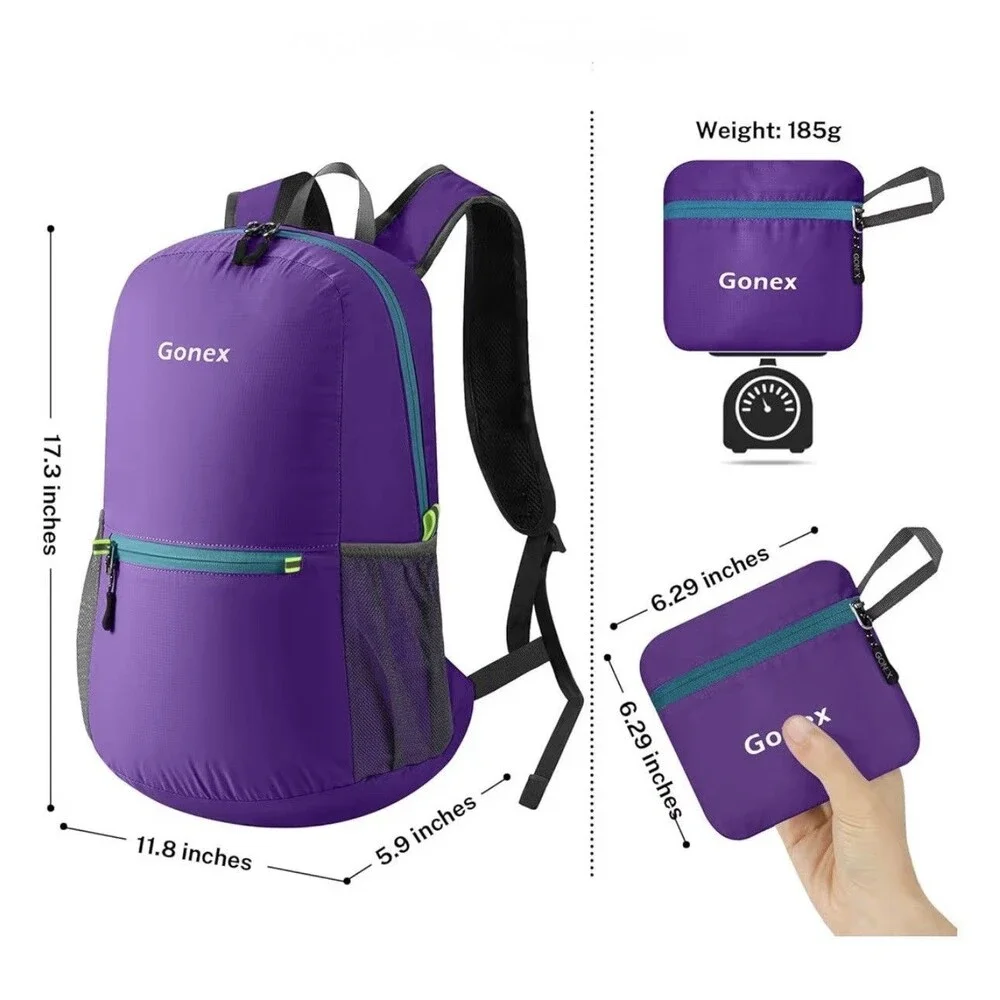GONEX Ultra Lightweight Foldable 20L Purple Water Resistant Backpack (Bx 4)